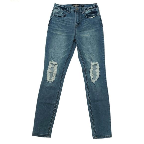 Indigo Rein Jeans Womens 26 Blue  Curvy Distressed Stretch High Rise Slim Fit - Picture 1 of 6